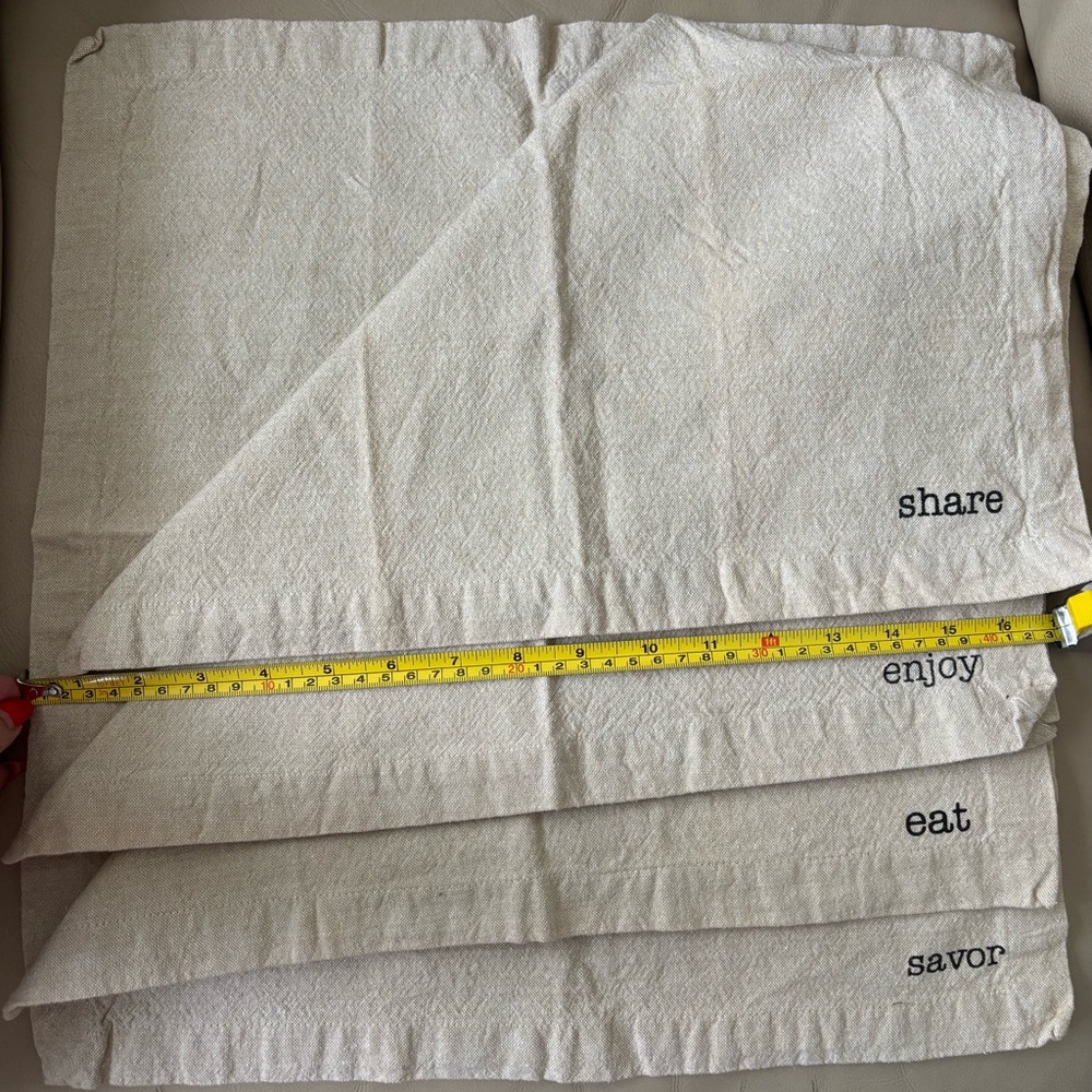Set of Beige Linen Napkins with Text